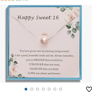 Sterling Silver Pink Pearl Necklace for Women - Happy Sweet 16 Gift